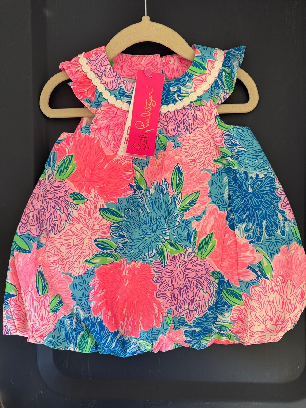 Lilly Pulitzer Girls' Bright Floral Ruffle-Shoulder Dress - Pink, Blue & Green